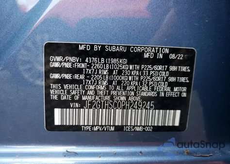 2023 Subaru Crosstrek Limited из США, поврежденный, VIN JF2GTHNCXPH259552